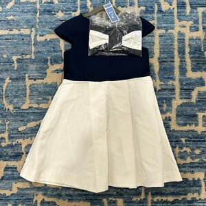 NWT Jacadi Bow Belt Dress Navy/White Girls Size 6A
